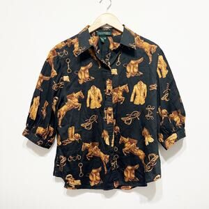 Lauren By Ralph Lauren equestrian cowboy western puff sleeve shirt size XL
